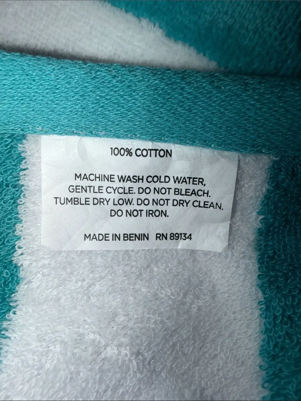 Teal Green White Cabana Stripe Large Cotton Beach Towel